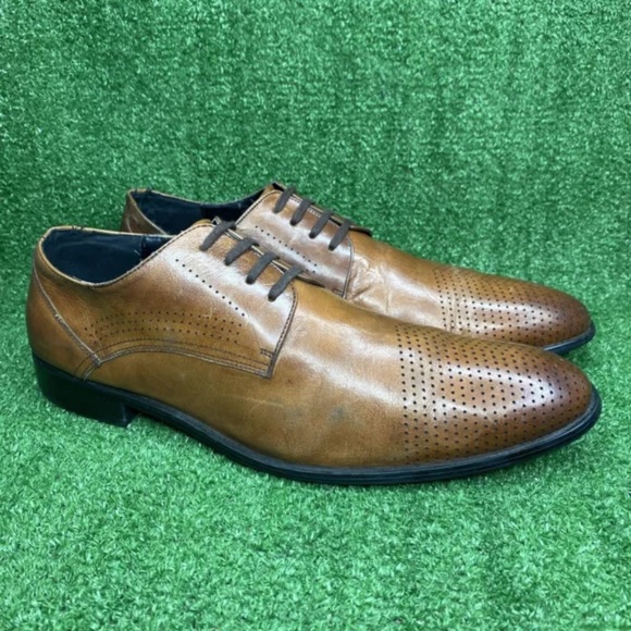 Kenneth Cole Reaction Oxford Brown Leather Lace Up Comfort Dress Shoes Mens  12 M